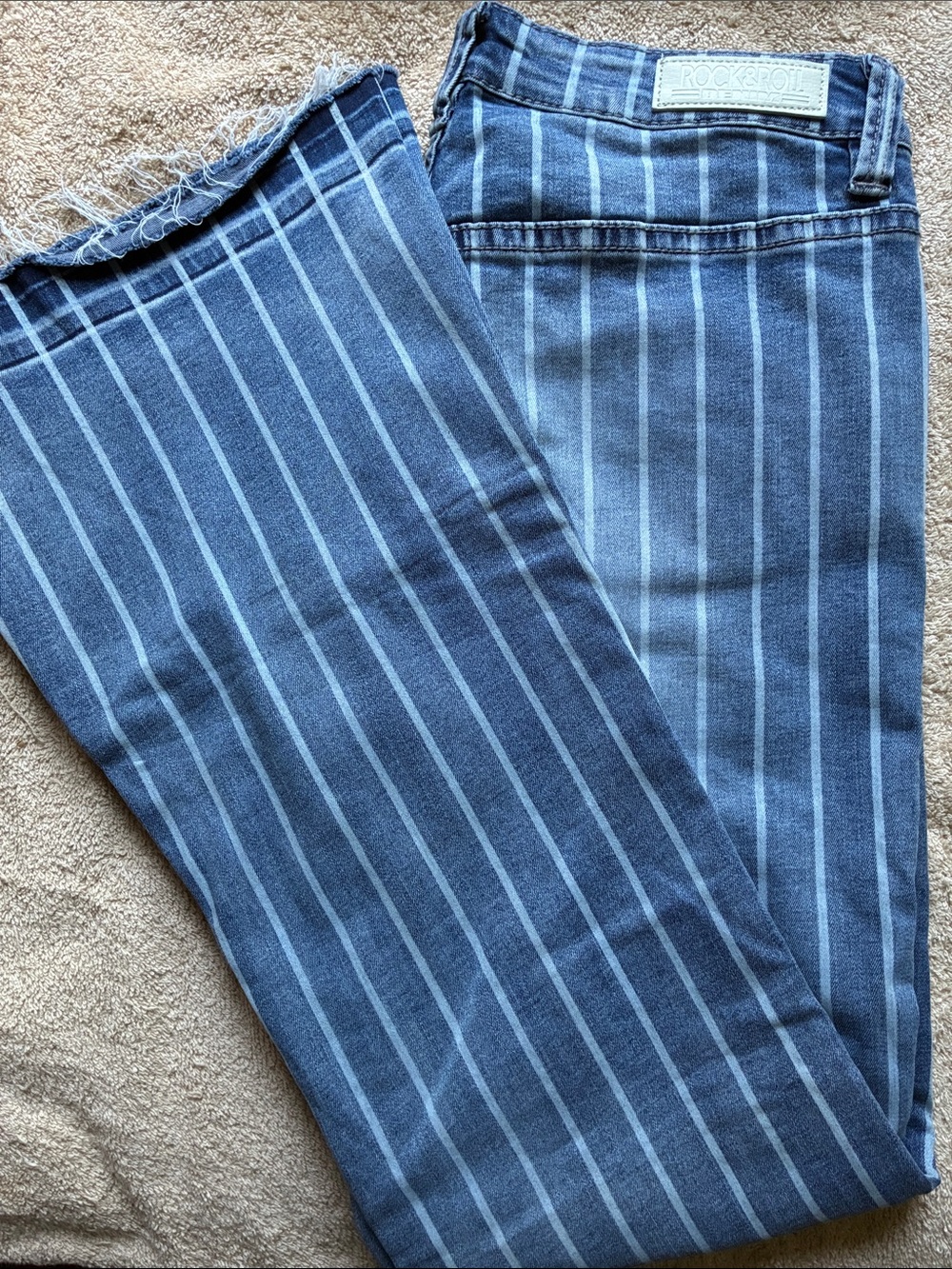 Rock & Roll 30x32 Denim Blue Pinstripe Wide-Leg Jeans